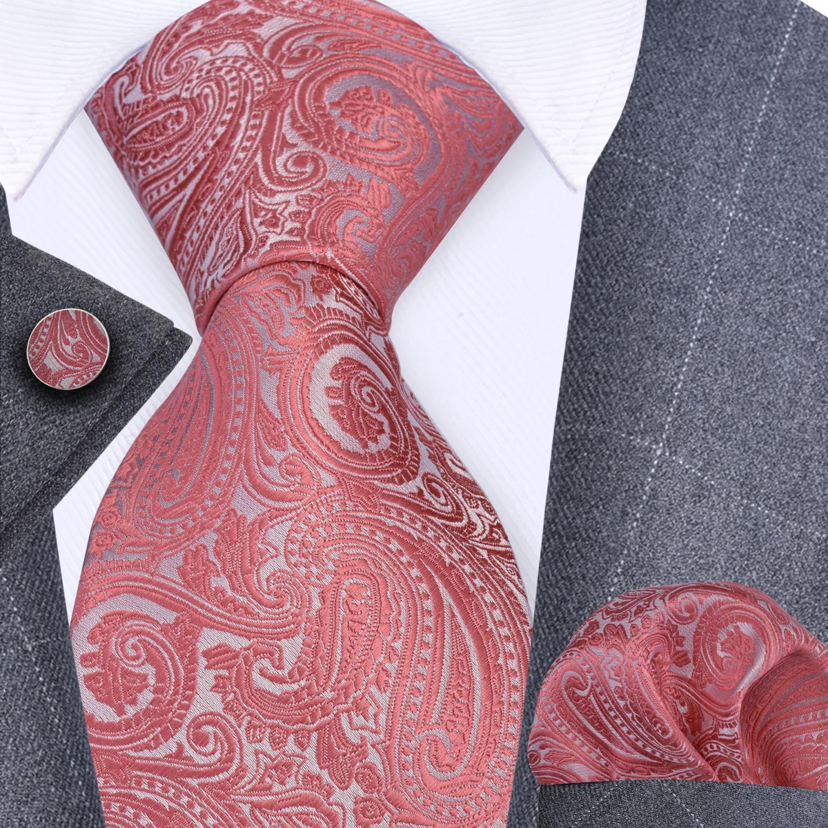 GUSLESON 8 cm Blauw Zwart Roze Mannen Stropdassen Pochet Manchetknopen Set Paisley Zijden Stropdas Bruiloft Relatiegeschenk Stropdas Accessoires