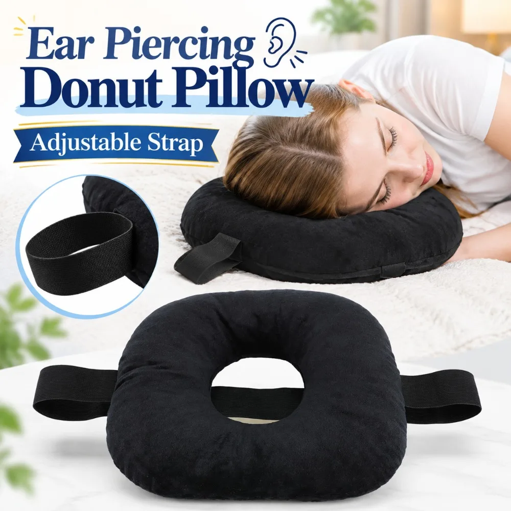 Soft Ear Piercing Donut Pillow Breathable Hollow Ear Cushion Comfortable Adjustable Strap Side Sleeping Ear Pillow Side Sleep