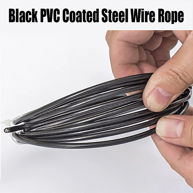 L=10 Meters Diameter 1mm-2mm 304 Stainless Steel Black PVC Coated Wire Rope 7*7 Structure Soft Wirerope Steel Wire