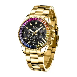 BIDEN men's high-end brand luxury original waterproof six pin multifunctional quartz watch men's gold frame style new model