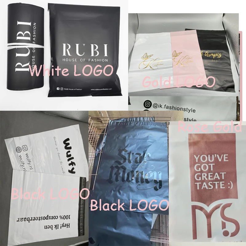 100 200 PCS Custom Poly Mailer Bags With Logo for Packaging Shipping Plastic Bags 6X9 10x13 Courier Delivery Bag  Nude Black Eco