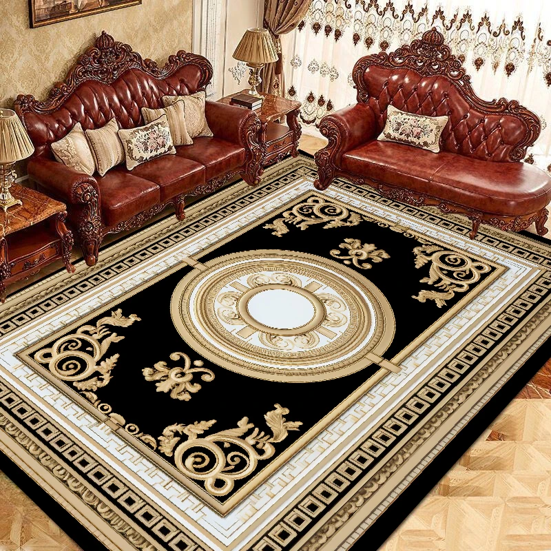 Europe Style Carpets for Living Room Black Retro Home Indoor Floor Mat Luxury Bedroom Bedside Decoration Rug Cloakroom Non Slip