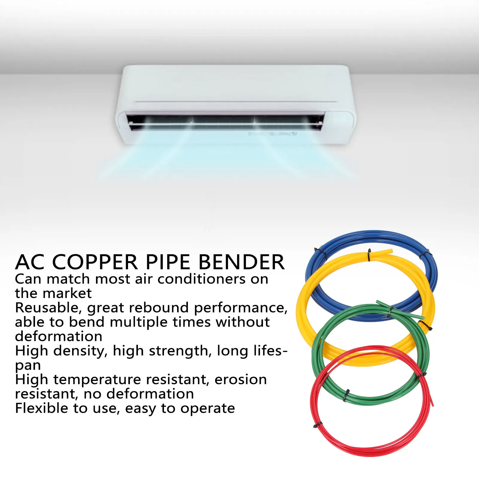 4Pcs Built in Copper Tube Bending Spring Set 1.2m Pipe Bender for 1/4 3/8 1/2 5/8 Inch HVAC Air Conditioning Tubing