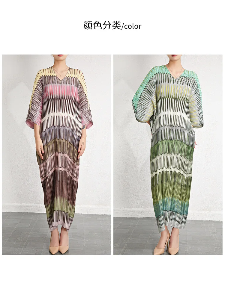 Miyake 2024 Herbst Neues Damen-Fledermausärmel-Langkleid, Locker Sitzend, Übergröße, Modisches Plissee-Maxikleid – Detail 4
