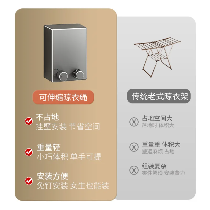 Invisible Retractable Clothesline Stainless Seel Pull-Out Clothes-Drying Machine Rope Space-Saving Clothes Drying Rack