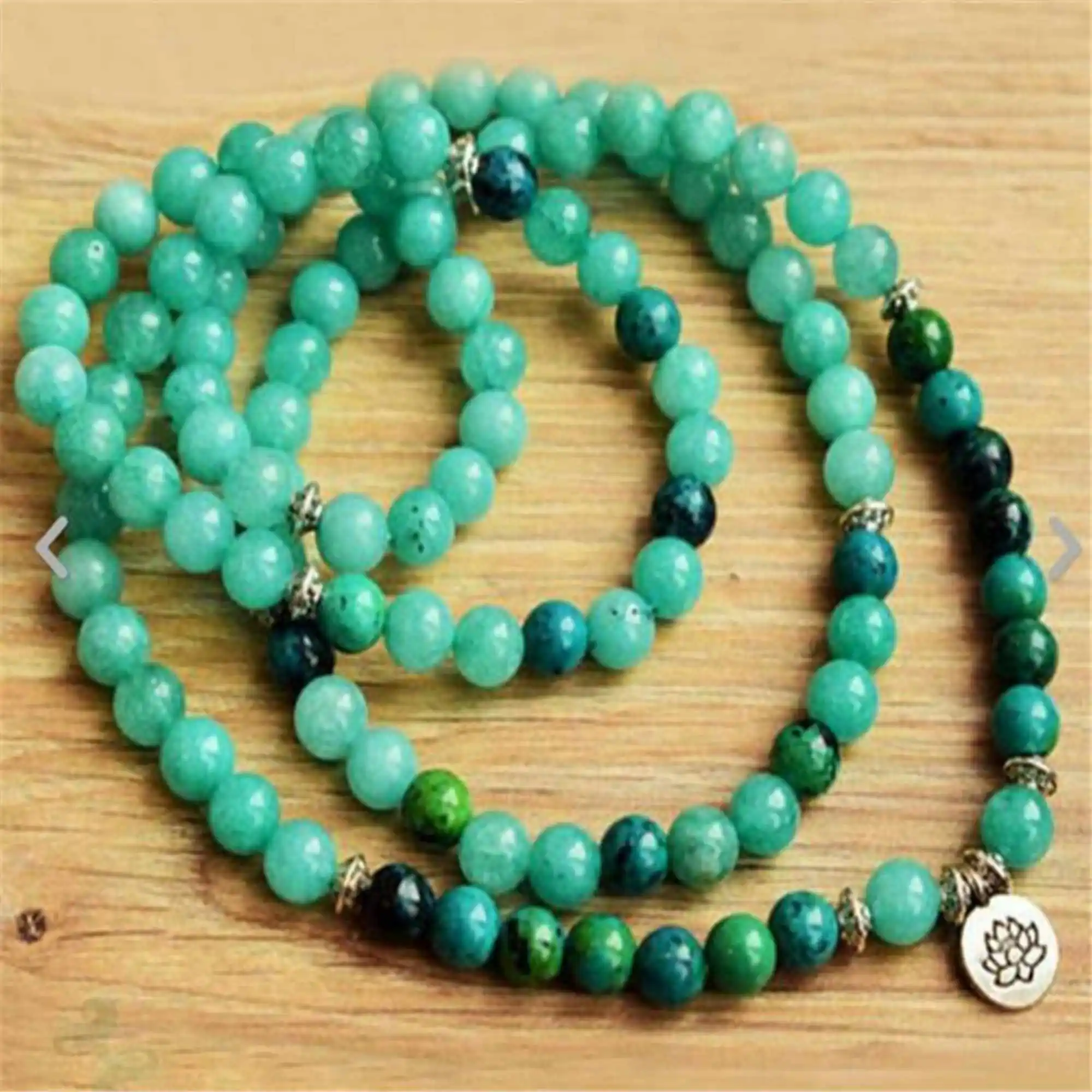 

6mm 108 beads green jade mala bracelet lotus Buddha Reiki Gemstone Bohemian Japa Wear Party Prayer