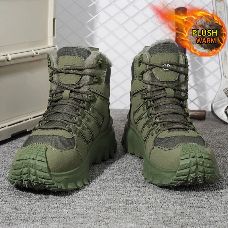 A Pair of Men's Autumn and Winter High-Top Large-Size Fashionable and Versatile Outdoor Fleece-Lined Warm Casual Sports Snow Boots, Suitable for Daily Commuting in Autumn and Winter, Outdoor Activities, and Sports Wear