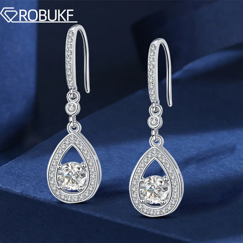 

2ct Moissanite Dangle Halo Drop Earrings D Color S925 Sterling Silver Luxury Hook Earrings for Women with GRA Certisfied Jewelry