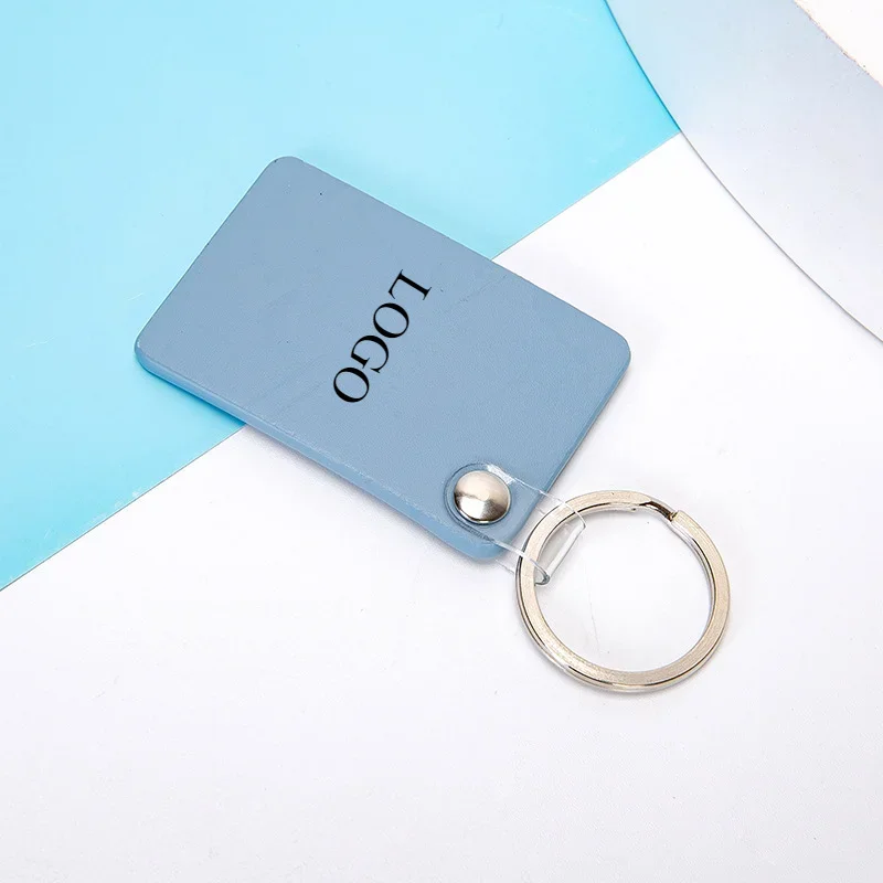 

Custom Print Logo PU Leather Keychain Women‘s Macaron Color Rectangle Key Chain Holder Personalize Laser Engraved Keyring Gift