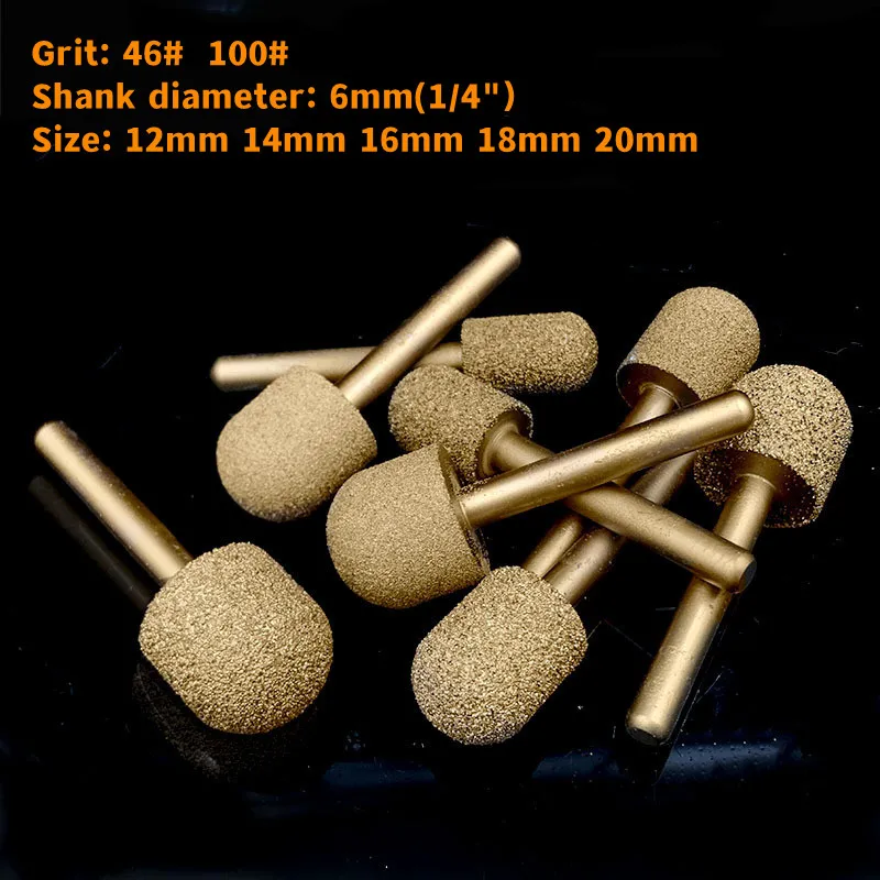 2PCS Coarse Fine Diamond Grinding Burr 12-20mm Round Cylindrical Head 1/4 Inch Shank Engraving Polishing Tool
