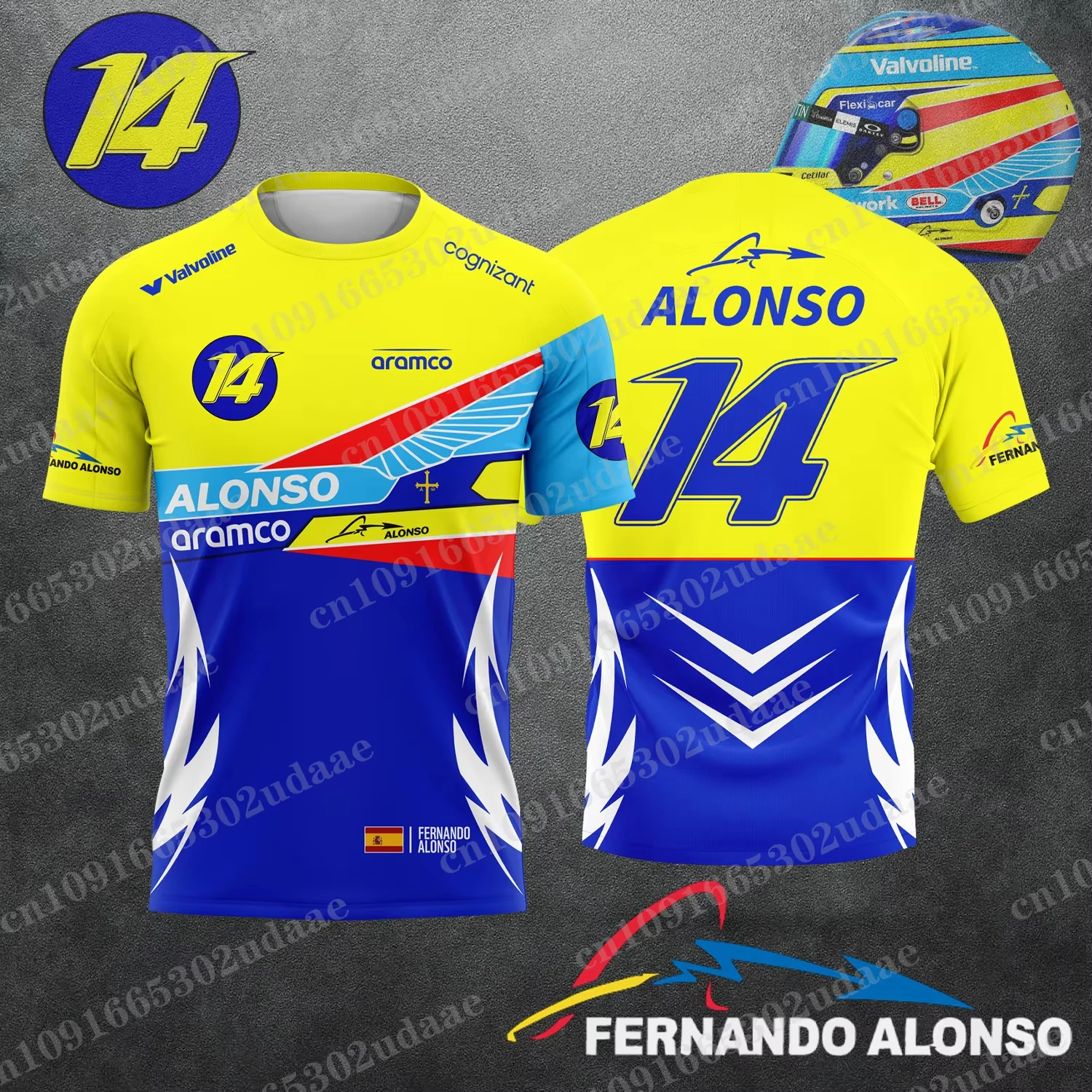 2026 Neues Rennfahrer-Nummernschild 14 Rider Fernando Alonso Fan 3D-gedrucktes Muster-T-Shirt für Herren und Damen, Sommer, lässig, kurzärmelig – Detail 3