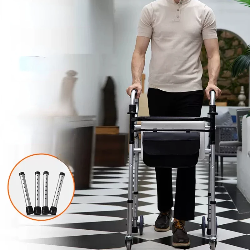 

Foldable Four-Legged Walker Cane Non-Slip Elderly Support Portable Trolley for Easy Mobility, Foldable Walking Aid