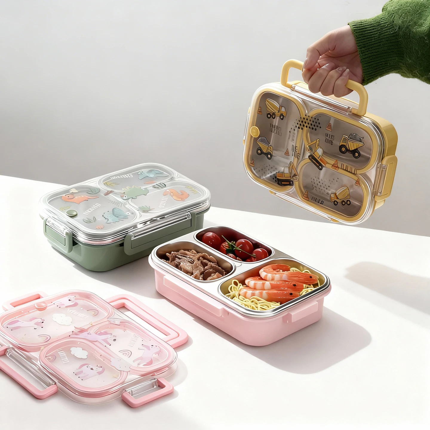 

Large Capacity Cartoon Handheld Lunch Box For Kids Students Portable Sealed 304 Stainless Steel Divided Food Container Heatable