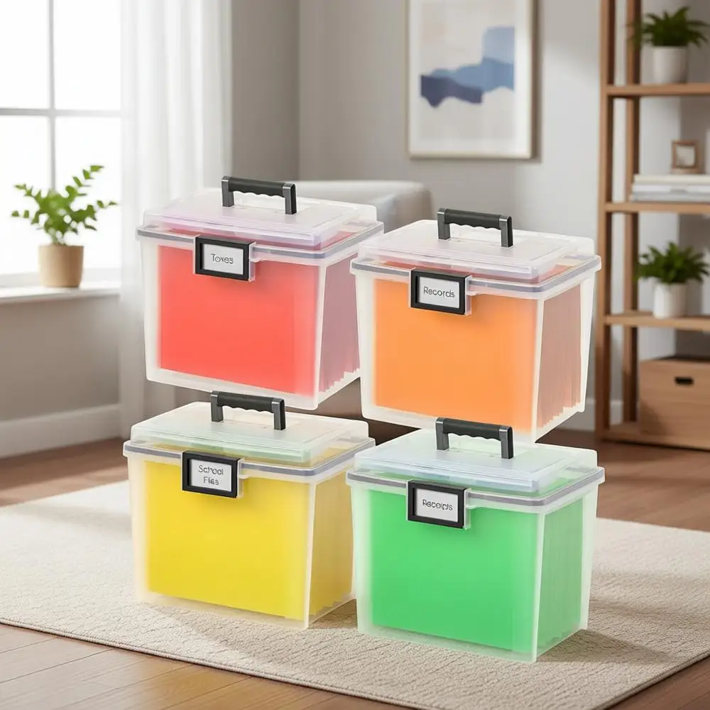 

Portable Weather-Resistant 19 Qt. Plastic Storage Box Set of 4 with Organizer Lid and Lockable Feature