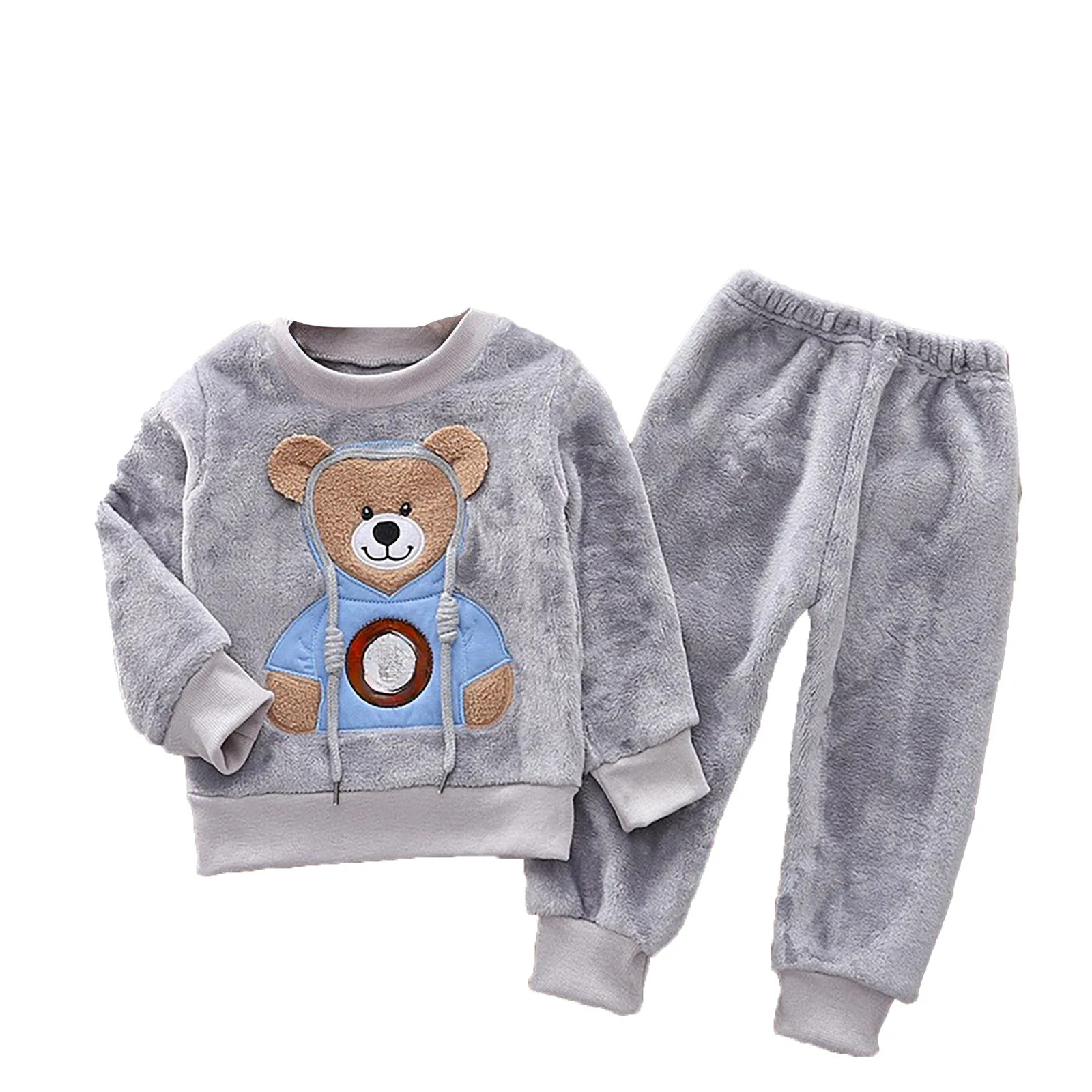 Autumn Winter Children Boy Clothes Set Teenage Girls Pajamas Homewear Kid Plush Warm Cartoon Pullover And Pants 2pcs Suit