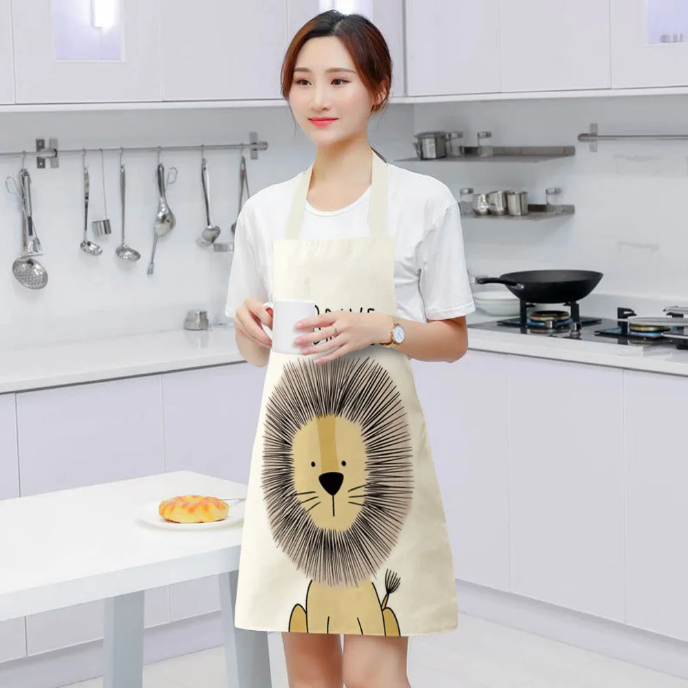 

Kitchen Cooking Apron Animal Print Aprons For Lion Elk Bear Fox Women Sleeveless Biking Bibs Pinafores Children Apron Home Bib