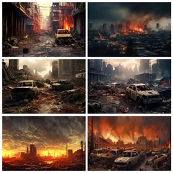 Destroyed City Backdrop The End World Collapsed Buildings City Ruins Disaster Scene Theme Photography Background