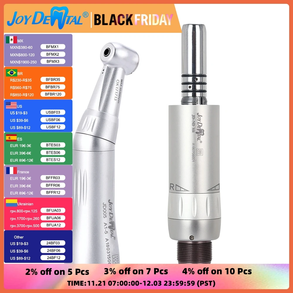 JOYDENTAL Dental Internal Water Spray Contra Angle 4 Holes Air Motor Low Speed Handpiece Kit Push Button