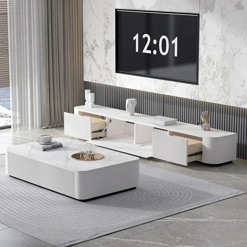 

Simple Cream Slab TV Cabinet Coffee Table Rock Combination Modern And 2025 New Style White Small Apartment Floor Machine Cabinet