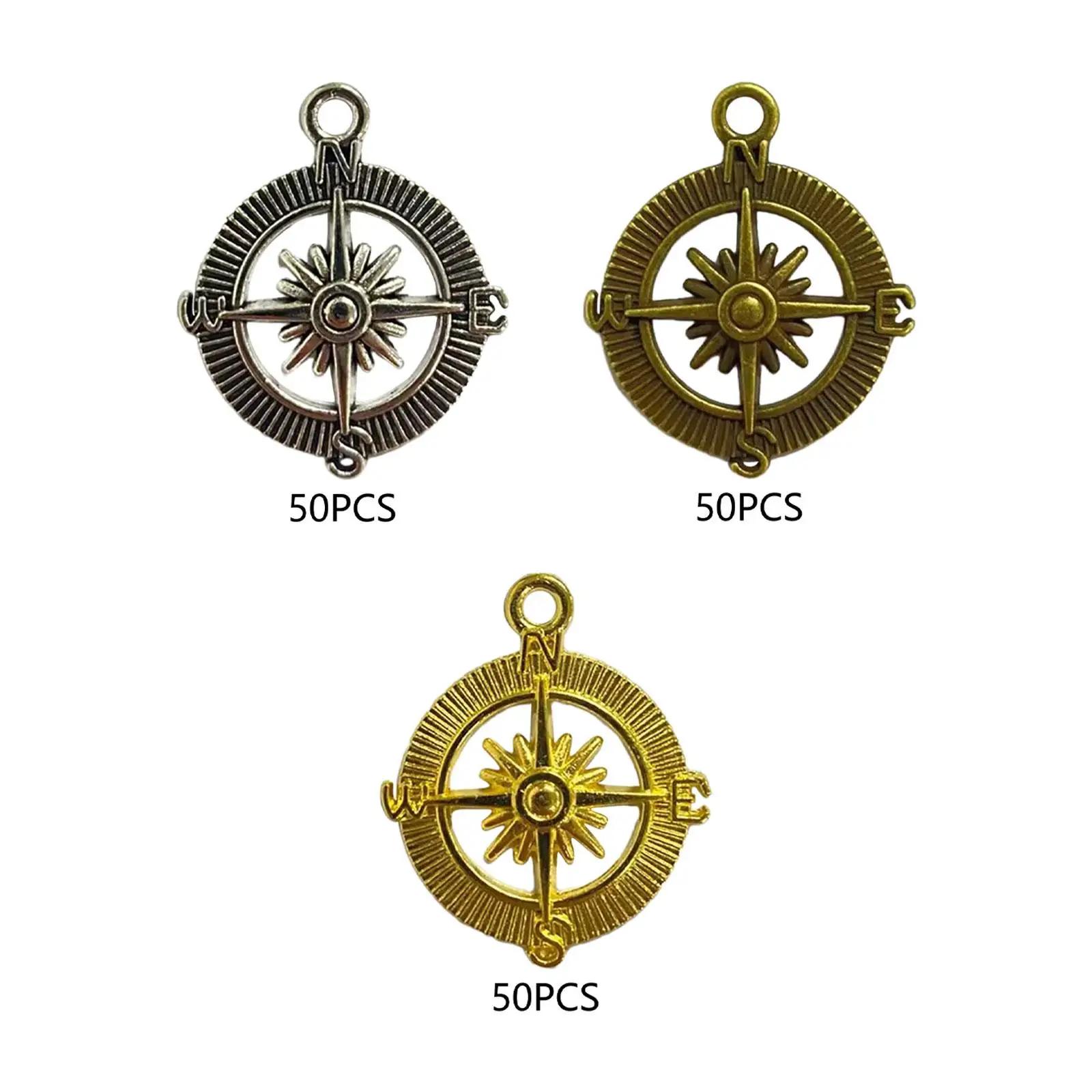 50 Pieces Lovely Compass Charms 3D Compass Vintage Alloy Pendants for Earrings Her Anniversary Hairpin Birthday Gifts DIY Crafts view 3