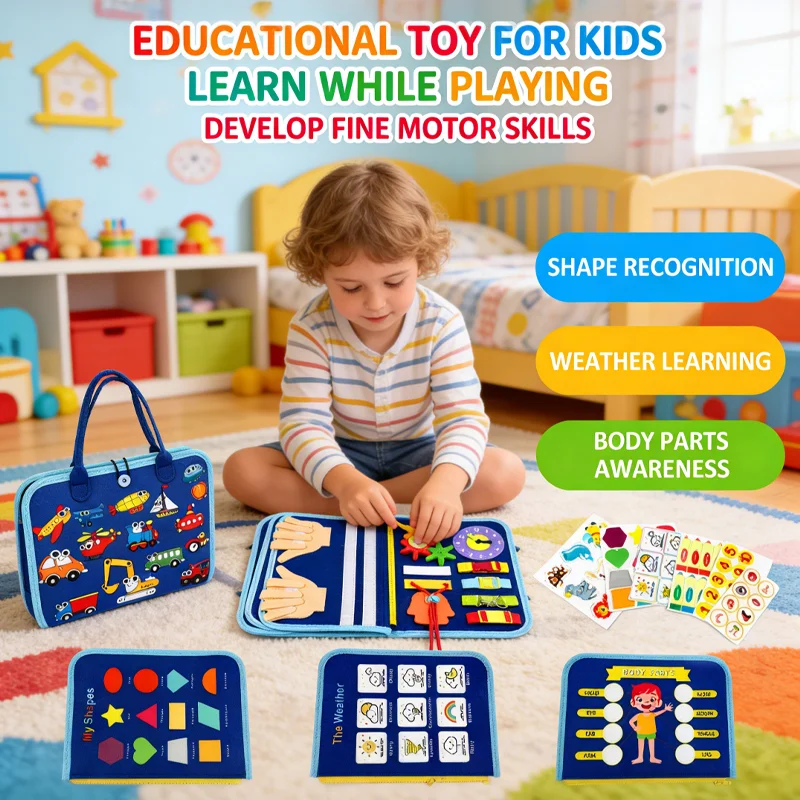 Montessori Busy Board Sensory Toys Educational Travel Activities for Preschool Kids Fine Motor Skills Learning Gift for Toddlers view 6