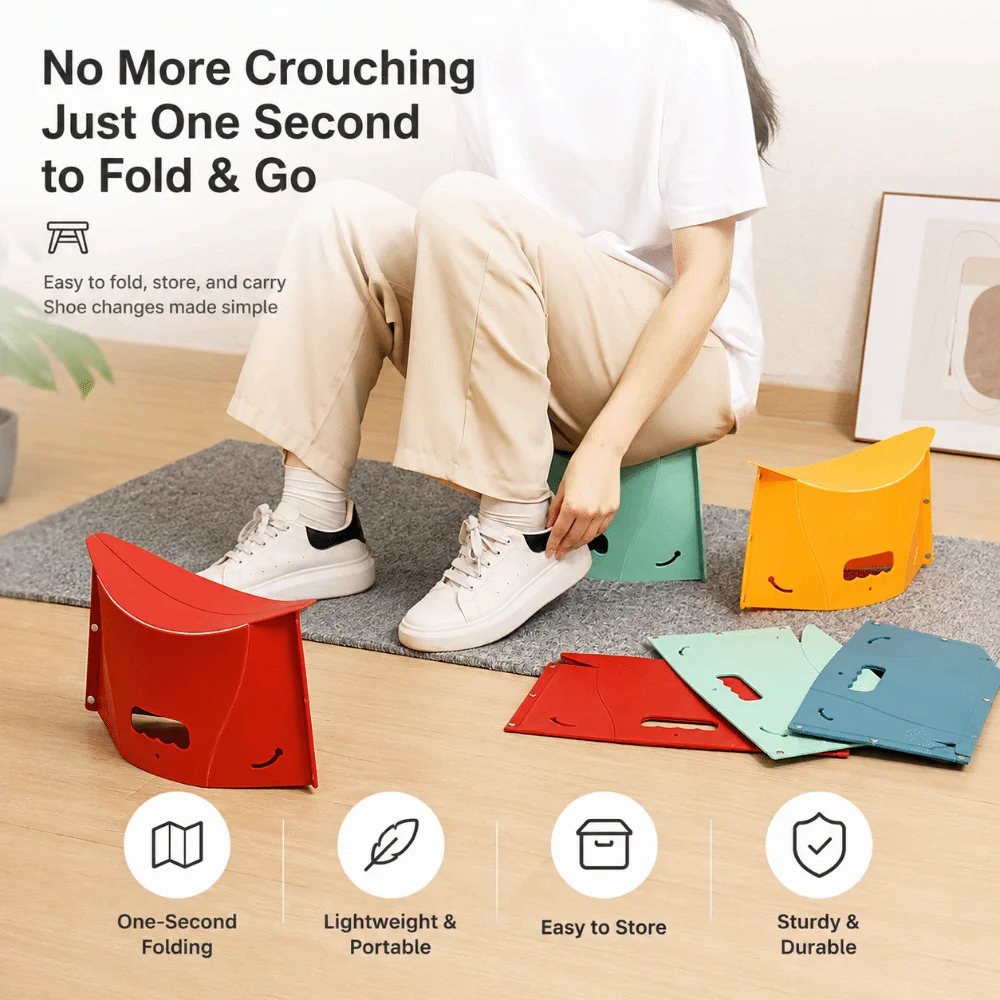 Lightweight Portable Folding Stool Plastic Multifunctional Outdoor Storage Chair Sturdy with Lanyard Portable Stool