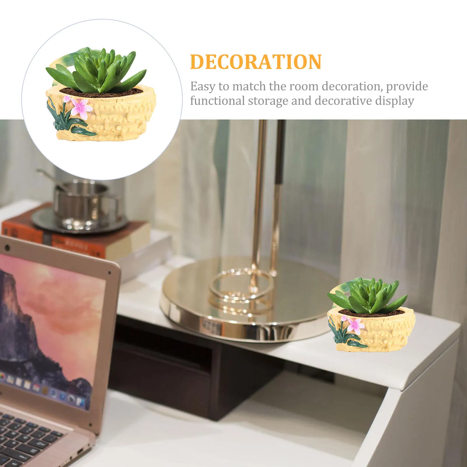 

1Pcs Retro Creative Ornament Bamboo Root Flowerpot Light Brown Resin Succulent Planter for Home Office Desk Garden Decoration
