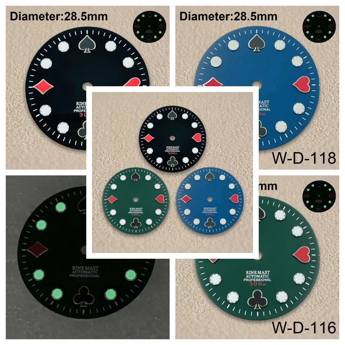 

28.5mm S Logo Poker Dial Fit NH35/NH36/4R Japanese Movement Green Luminous Diving High-Quality Watch Modified Accessories