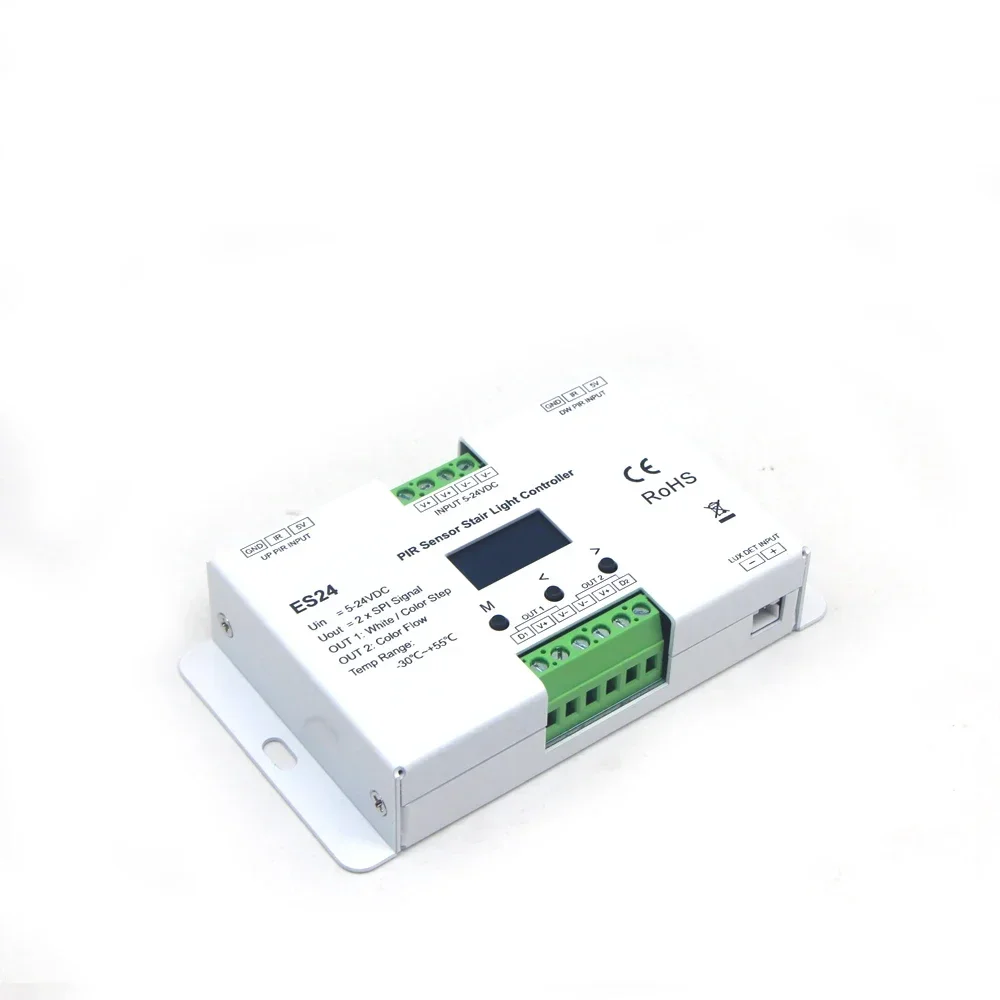 PIR Sensor Stair Controller ES24 24CH Single Color RGB Pixel SPI LED Strip Dimmer Indoor Stairway Light Led Controller DC 5V-24V