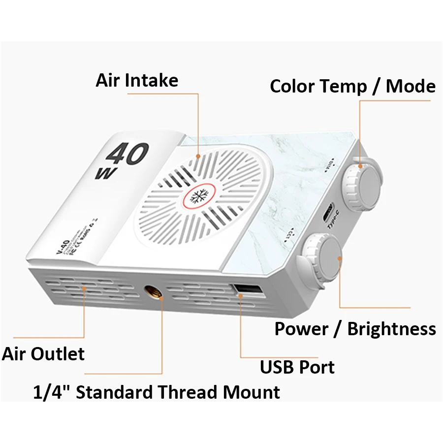 40W 4000mAh Portable LED Video Light, 3000-7000K CRI≥95, 215g Camera Light for DSLR/YouTube/TikTok