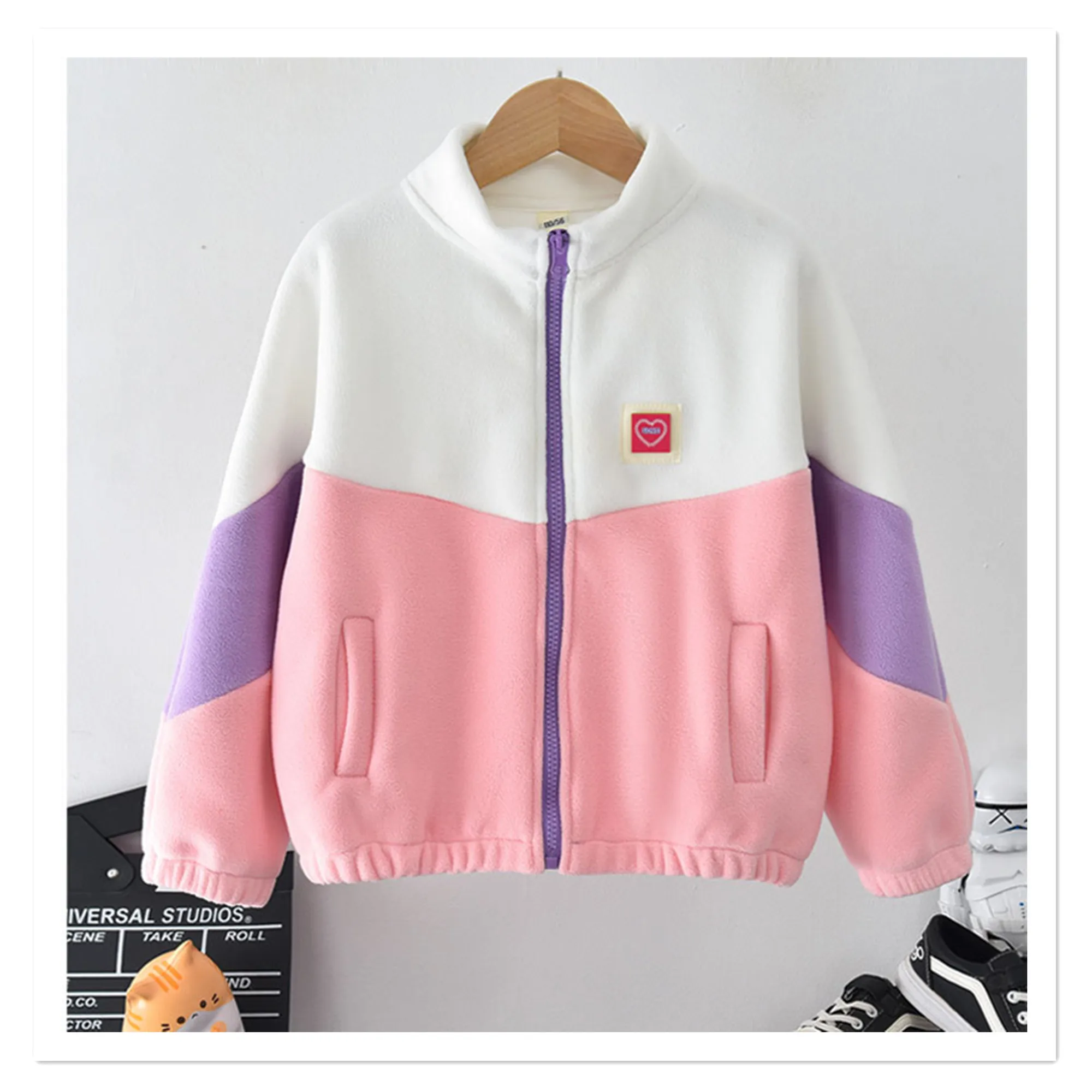 

Early Autumn New Children's Wear Girls' Polar Fleece Coat Boys' Leisure Warm Zipper Shirt Children's Long Sleeve Running Moving
