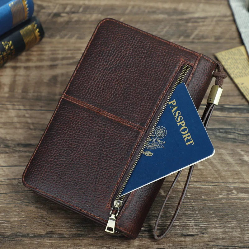Fashionable British Style Top Layer Cowhide Wrangled Box Travel Portable Leather Set Five Cigar Utensils Storage Bag Men Wallets
