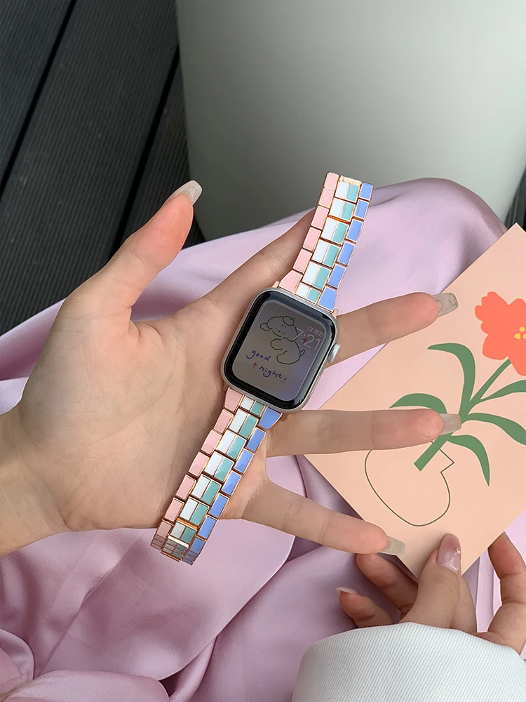 Color splicing Stainless steel metal strap For Apple Watch Band Series7 6 5 4 3 SE iWatch 41/45/40/44/42/38mm Wrist Belt