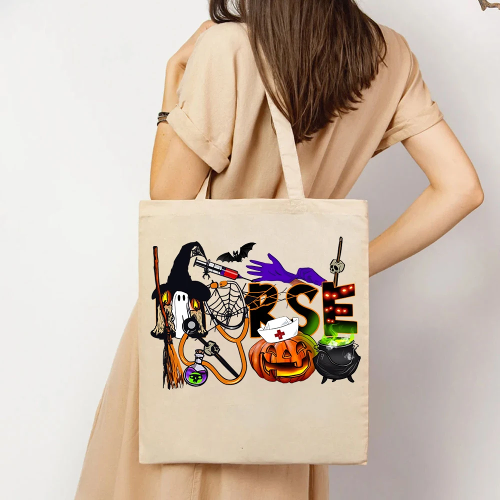 Halloween Nurse Tote Bags Halloween Nursing Bags Nurse Fall Womens Handbag Nursing Ladies' Shopping Bag Nurse Halloween Tote Bag