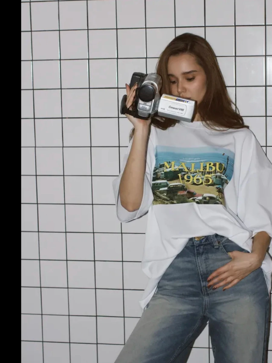 Loose Printed Cotton T-irt Faionable Casual Top Women's Summer ort Sve round Ne Basic Sle Creative Pattern