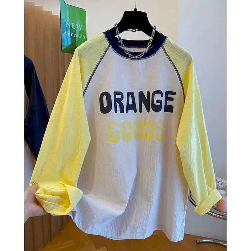 Pop Pop Literary T-shirts For Women Autumn Print Design Oversized Casual Korean Style Long Sleeve O-neck Retro Aesthetic Clothes