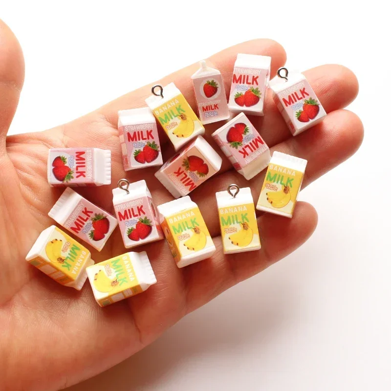 10pcs Mini Fruit Milk Charms Resin 3D  Banana Strawberry Milk Box for Necklace Bracelets Earrings Keychain Jewelry Making Craft