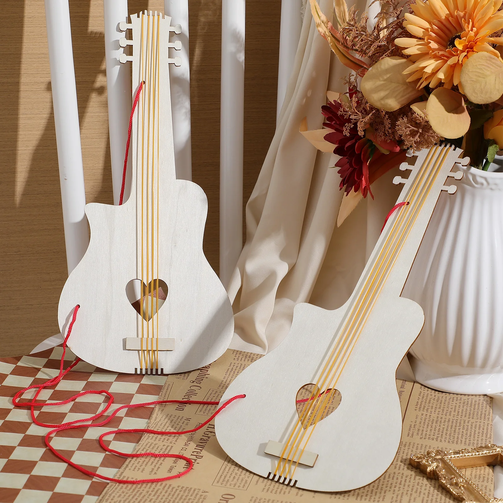 

2 Pcs Wooden Guitar Toy for Kids Unfinished Blank Surface Diy Painting Musical Instruments CraftToddler Bedroom Decor
