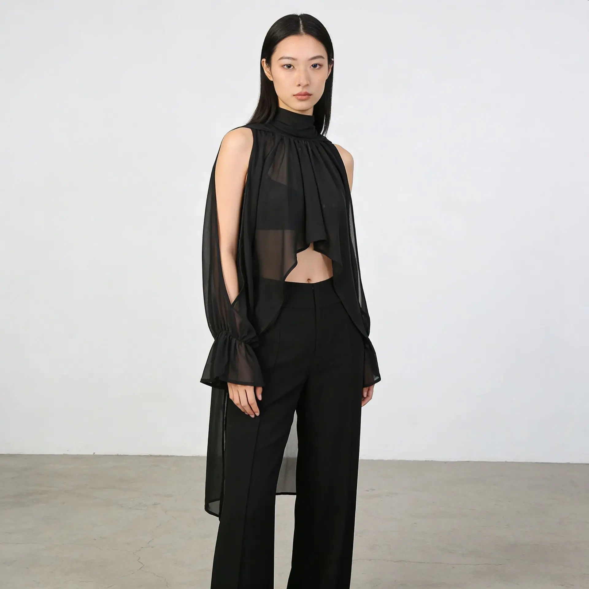 

Spring Summer Women's French Asymmetric Chiffon Blouse Off Shoulder Tops Elegant Office Workwear Outfits