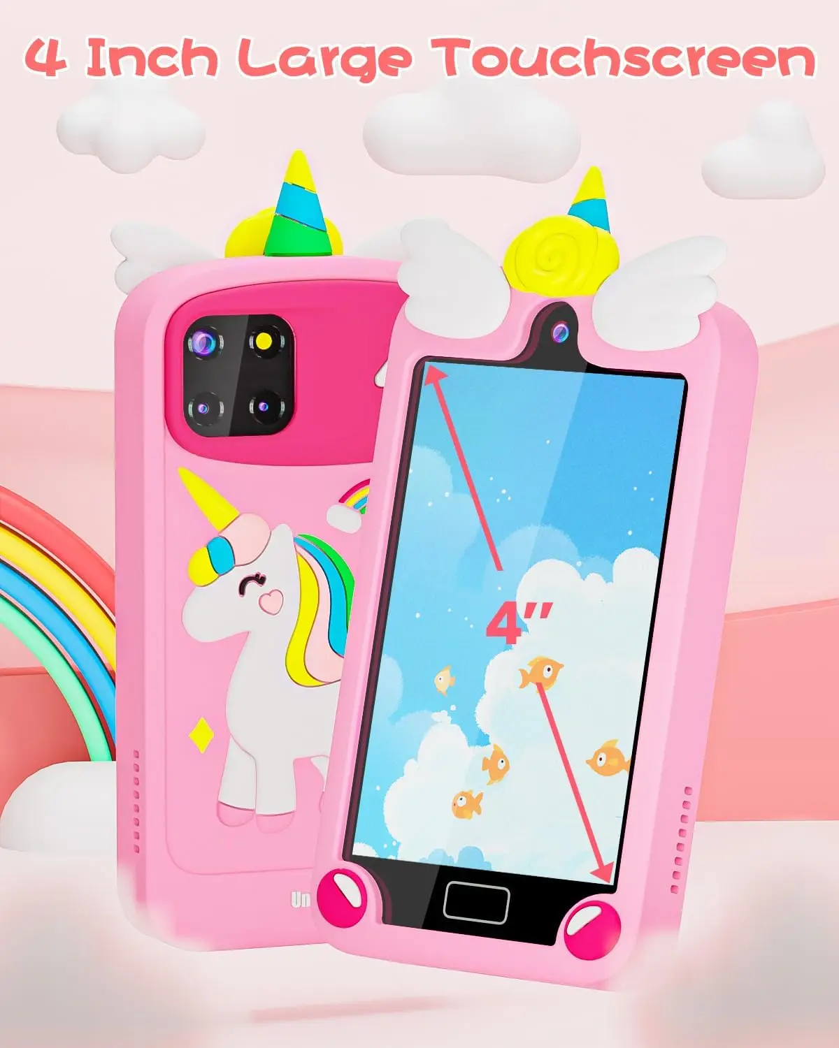 Kids Smart Phone for Girls with 4.0" Large Touchscreen, 32G Card Gifts for Kid Toys, Toddler Learning Toy, Dual Lens(Pink)