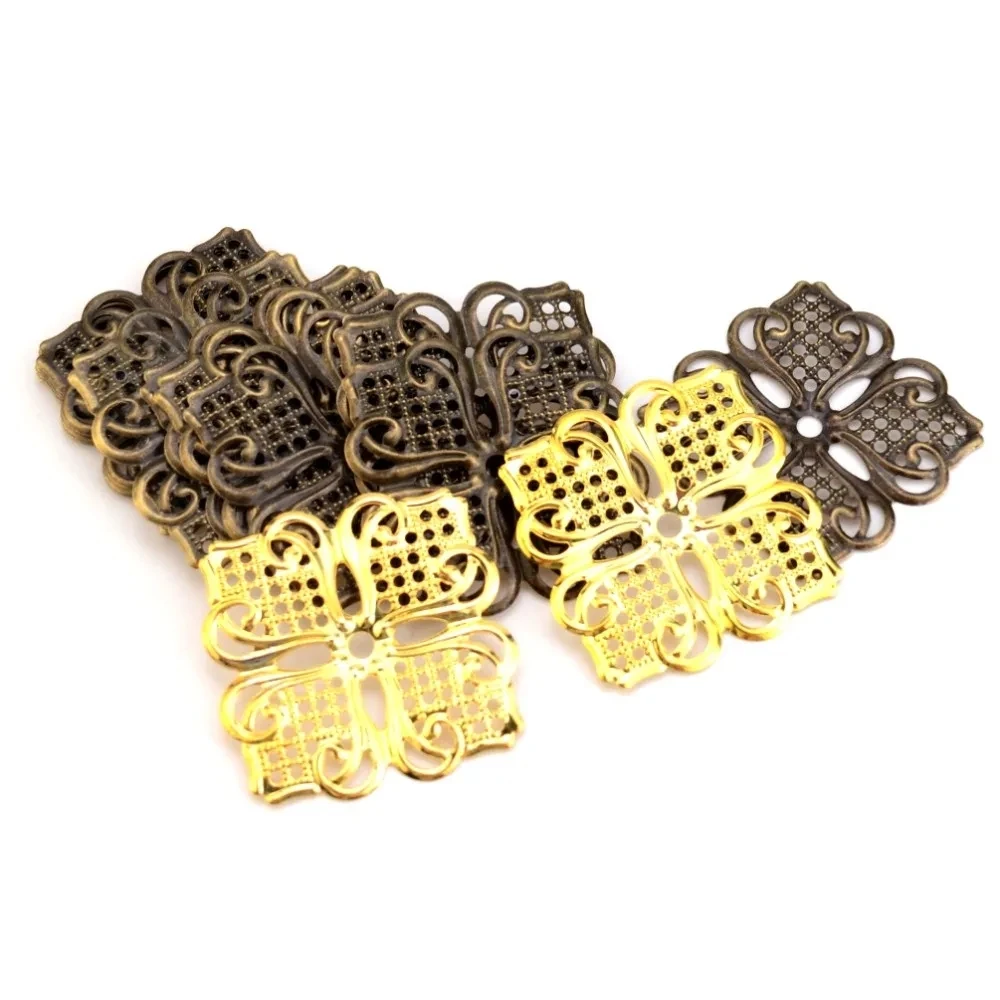 MIAOCHI 15Pcs Bronze Tone Filigree Square Flower Wraps Connectors Metal Crafts Gift Decoration DIY 46x46mm