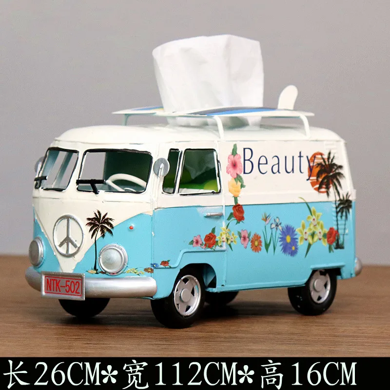 

Bus 26cm Retro Wrought Iron Creative Industrial Wind Bus Tissue Box Home Living Room Desktop Decoration