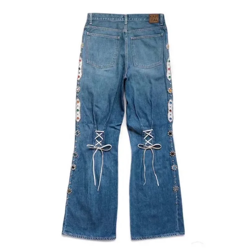 Hot Seller New 25ss Men Fashion Wide Leg Jeans  Kapital Hirata Style Wash Heavy Industry Rivet Cowboy Gemstone Pants