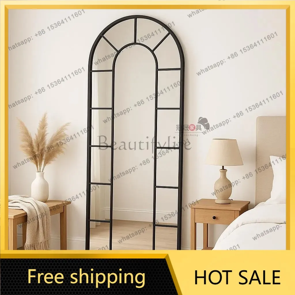 LS French retro floor mirror home arched bedroom wall hanging light luxury art fitting mirror