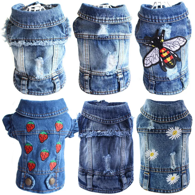 Pet Clothes for Small Medium Dogs Cool Dog Denim Jacket Puppy Sleeveless Dark Washed Jeans Costume Spring Lapel Pet Coat