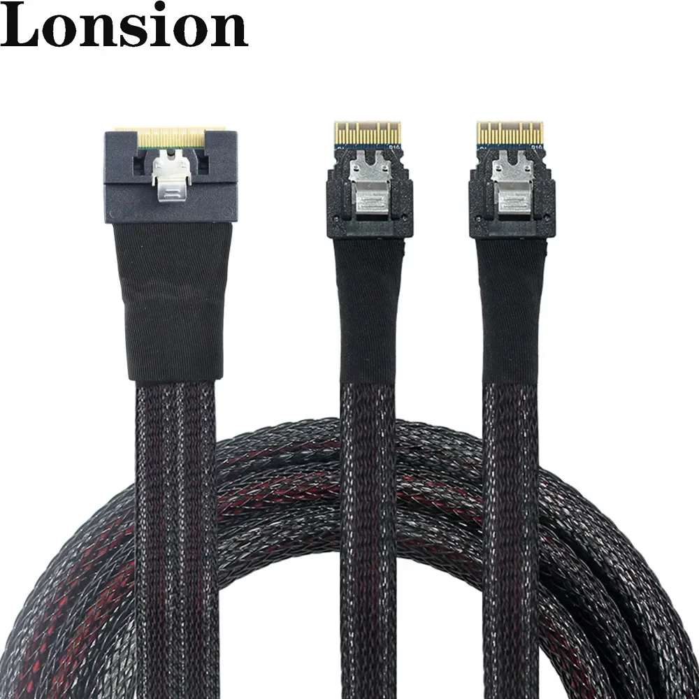 Slimline SAS SFF-8654 8I 74핀 모든 항목을 포함하는 인터페이스 2개 포트에 대한 기울어짐 방지 삽입 38핀 SFF-8654 듀얼 4I 서버 케이블