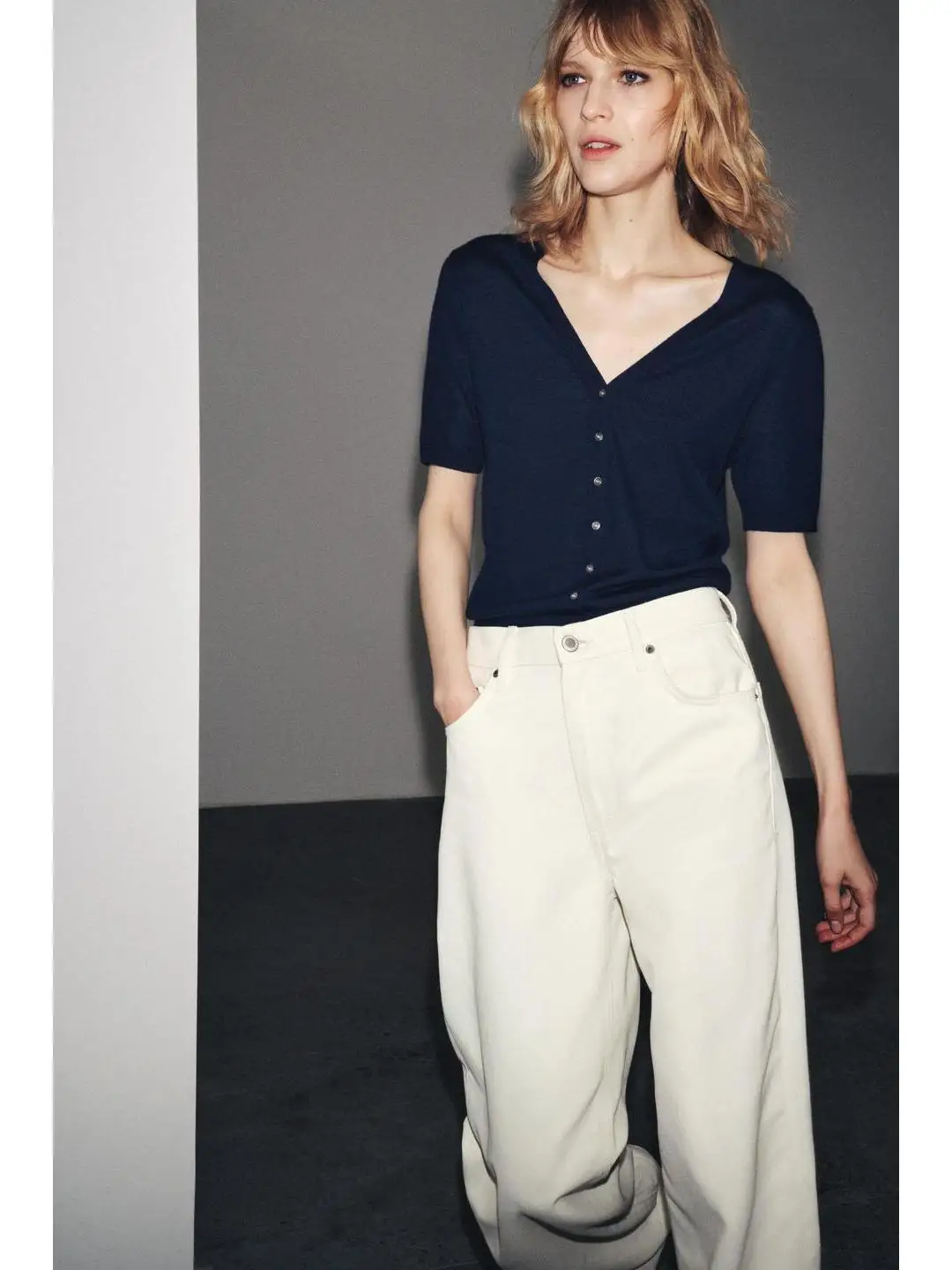 

Basic Sle ort Sve Flat V-Ne Knitwear Versatile Faionable Commute Quali Cotton Blend Soft Comfortable Color