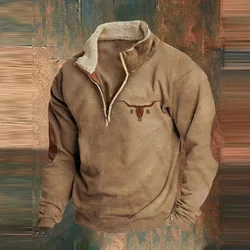 Felpa Vintage da uomo Casual allentata manica lunga colletto alla coreana Pullover con cerniera top autunno moda modello stampa felpe da uomo