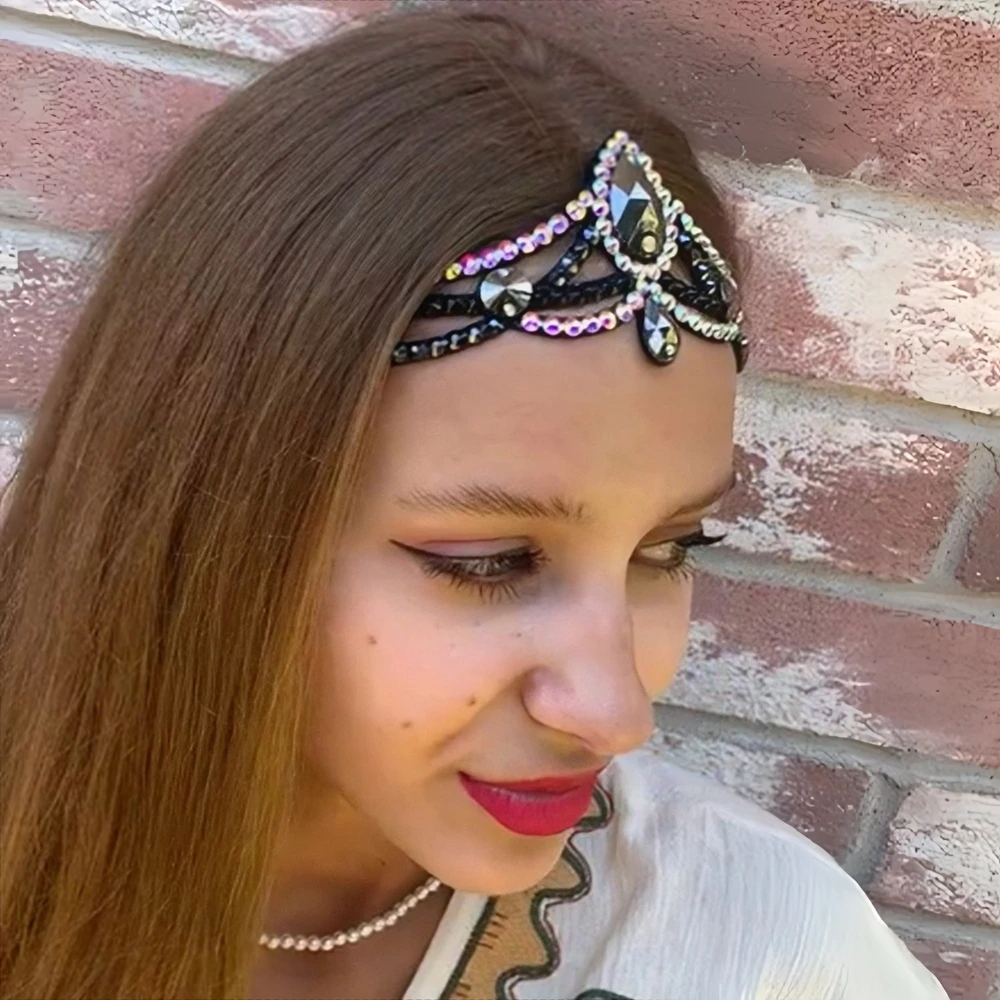 Stonefans Charming Belly Dance Headpiece Forehead Women Ballroom Gift Delicate Boho Rhinestone Headdress Jewelry for Performance view 2