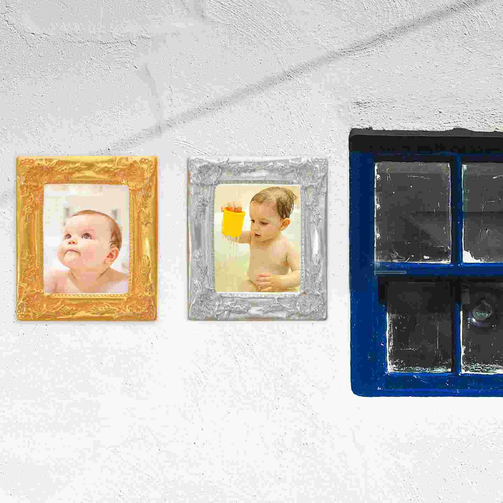 

4 Pcs Decor Gold Vintage Resin Photo Frame Picture for Mini House Miniature Toy Room Decorate Model Small